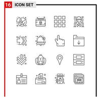 Modern Set of 16 Outlines and symbols such as right arrows grid cooking picnic Editable Vector Design Elements