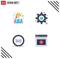 Set of 4 Modern UI Icons Symbols Signs for construction worker internet worker email web Editable Vector Design Elements