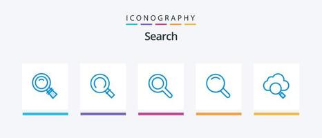 busque el paquete de iconos azul 5 que incluye . buscar. investigación. diseño de iconos creativos vector