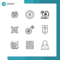 Group of 9 Modern Outlines Set for paid articales paid connection setting seo Editable Vector Design Elements