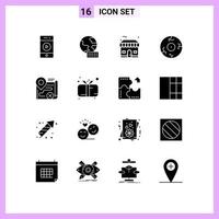 Pictogram Set of 16 Simple Solid Glyphs of target map shop horror fear Editable Vector Design Elements