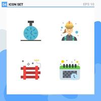 Pack of 4 creative Flat Icons of stopwatch bomb count engineer explosive Editable Vector Design Elements