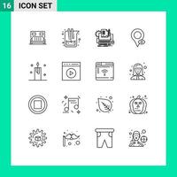 Group of 16 Outlines Signs and Symbols for pointer location lab eye paper Editable Vector Design Elements