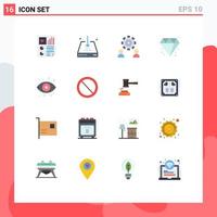 Pack of 16 Modern Flat Colors Signs and Symbols for Web Print Media such as eye jewelry save diamond setting Editable Pack of Creative Vector Design Elements