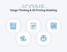 Design Thinking And D Printing Modeling Blue Icon Pack 5 Icon Design. text. computing. brusher. eye . file vector