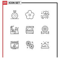 Universal Icon Symbols Group of 9 Modern Outlines of hotel industry care factory building Editable Vector Design Elements