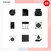 Group of 9 Modern Solid Glyphs Set for furniture android contact mobile phone Editable Vector Design Elements