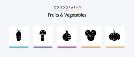 Fruits and Vegetables Glyph 5 Icon Pack Including . cherry. vegetable. Creative Icons Design vector