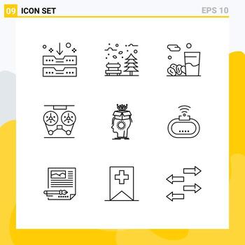 User Interface Pack of 9 Basic Outlines of reel record weather player kareem Editable Vector Design Elements