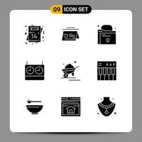 Group of 9 Solid Glyphs Signs and Symbols for trolley barrow wedding timer chess Editable Vector Design Elements