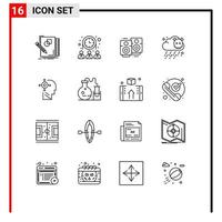 Universal Icon Symbols Group of 16 Modern Outlines of transform pollution network poisonous specker Editable Vector Design Elements