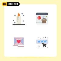 4 Universal Flat Icons Set for Web and Mobile Applications candle love browser report wedding Editable Vector Design Elements