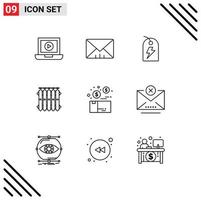 9 User Interface Outline Pack of modern Signs and Symbols of box bundle power heat battery Editable Vector Design Elements