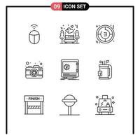 9 User Interface Outline Pack of modern Signs and Symbols of deposit capture timer picture camera Editable Vector Design Elements