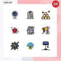 9 Universal Filledline Flat Colors Set for Web and Mobile Applications breakfast king document crown money Editable Vector Design Elements