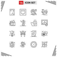 Pack of 16 creative Outlines of gift announce research strategy megaphone Editable Vector Design Elements