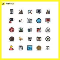 Pictogram Set of 25 Simple Filled line Flat Colors of birthday world landmark internet zoom Editable Vector Design Elements
