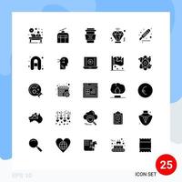 25 Universal Solid Glyphs Set for Web and Mobile Applications cut diamond vacation business cup Editable Vector Design Elements