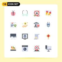 Pictogram Set of 16 Simple Flat Colors of dollar insurance security health wedding Editable Pack of Creative Vector Design Elements