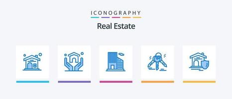 paquete de iconos azul 5 de bienes raíces que incluye. real. oficina. casa. bienes raíces. diseño de iconos creativos vector