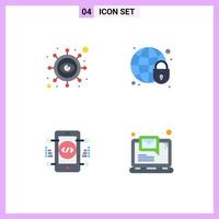Group of 4 Flat Icons Signs and Symbols for business development vision globe lock web Editable Vector Design Elements