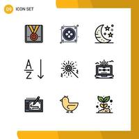 Set of 9 Modern UI Icons Symbols Signs for birthday bengal bar sort alphabetical Editable Vector Design Elements