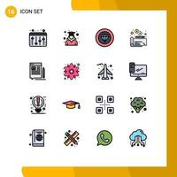 Mobile Interface Flat Color Filled Line Set of 16 Pictograms of edit blog achievements payment cheaque Editable Creative Vector Design Elements