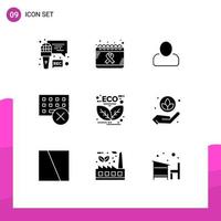 Modern Set of 9 Solid Glyphs and symbols such as leaf hardware world gadget computers Editable Vector Design Elements