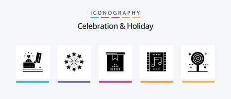 Celebration and Holiday Glyph 5 Icon Pack Including music scene. music. independence day. concert. present. Creative Icons Design vector