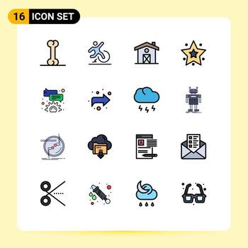 conjunto de líneas rellenas de color plano de interfaz móvil de 16 pictogramas de elementos de diseño de vectores creativos editables estrella de comentario de casa de configuración avanzada