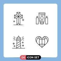 Editable Vector Line Pack of 4 Simple Filledline Flat Colors of cathedral lighthouse parish medical sea Editable Vector Design Elements
