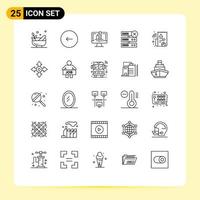 conjunto de pictogramas de 25 líneas simples de servidor gráfico detener eliminar gráficos elementos de diseño vectorial editables vector