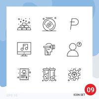 9 Universal Outlines Set for Web and Mobile Applications reality video potcoin multimedia audio Editable Vector Design Elements