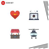 Pack of 4 creative Flat Icons of heart ticket office like learning game Editable Vector Design Elements