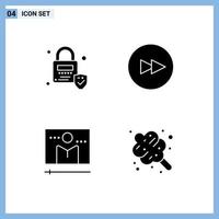 Pack of 4 creative Solid Glyphs of lock media player circle broadcast cotton candy Editable Vector Design Elements