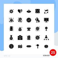 User Interface Pack of 25 Basic Solid Glyphs of film cinema gift audience innovation Editable Vector Design Elements
