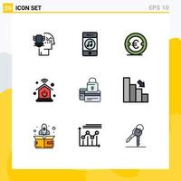 Set of 9 Modern UI Icons Symbols Signs for banking intelligent home social home network investment Editable Vector Design Elements