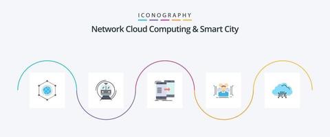 Network Cloud Computing And Smart City Flat 5 Icon Pack Including data. anthropometry. public. syncing. sync vector