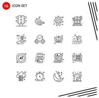 User Interface Pack of 16 Basic Outlines of protecting environment winner energy bank Editable Vector Design Elements