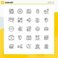 Set of 25 Modern UI Icons Symbols Signs for shipping location paper destination square Editable Vector Design Elements