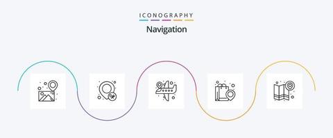 paquete de iconos de la línea de navegación 5 que incluye la ubicación. bolsa. ubicación del avión. compras. mapa vector