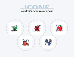 línea de concientización sobre el cáncer mundial lleno de icono paquete 5 diseño de icono. cáncer. proteger. genética. flecha. verde vector