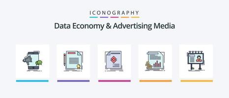 Data Economy And Advertising Media Line Filled 5 Icon Pack Including advertising. ad. monitoring. board. billboard. Creative Icons Design vector