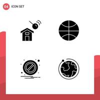 Pack of 4 Modern Solid Glyphs Signs and Symbols for Web Print Media such as city notification search festival globe Editable Vector Design Elements