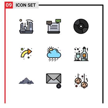 Mobile Interface Filledline Flat Color Set of 9 Pictograms of curved arrow shopping technology electronics Editable Vector Design Elements