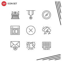 User Interface Pack of 9 Basic Outlines of circle web star site design Editable Vector Design Elements