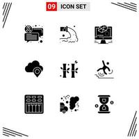 Group of 9 Modern Solid Glyphs Set for china marker animation pin cloud Editable Vector Design Elements