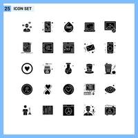 Mobile Interface Solid Glyph Set of 25 Pictograms of photo edit smart phone computer laptop Editable Vector Design Elements