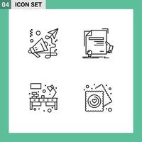 Mobile Interface Line Set of 4 Pictograms of business desk speaker education table Editable Vector Design Elements