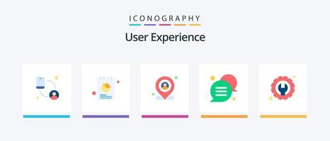 User Experience Flat 5 Icon Pack Including gear. bubble. pie. callout. map. Creative Icons Design vector